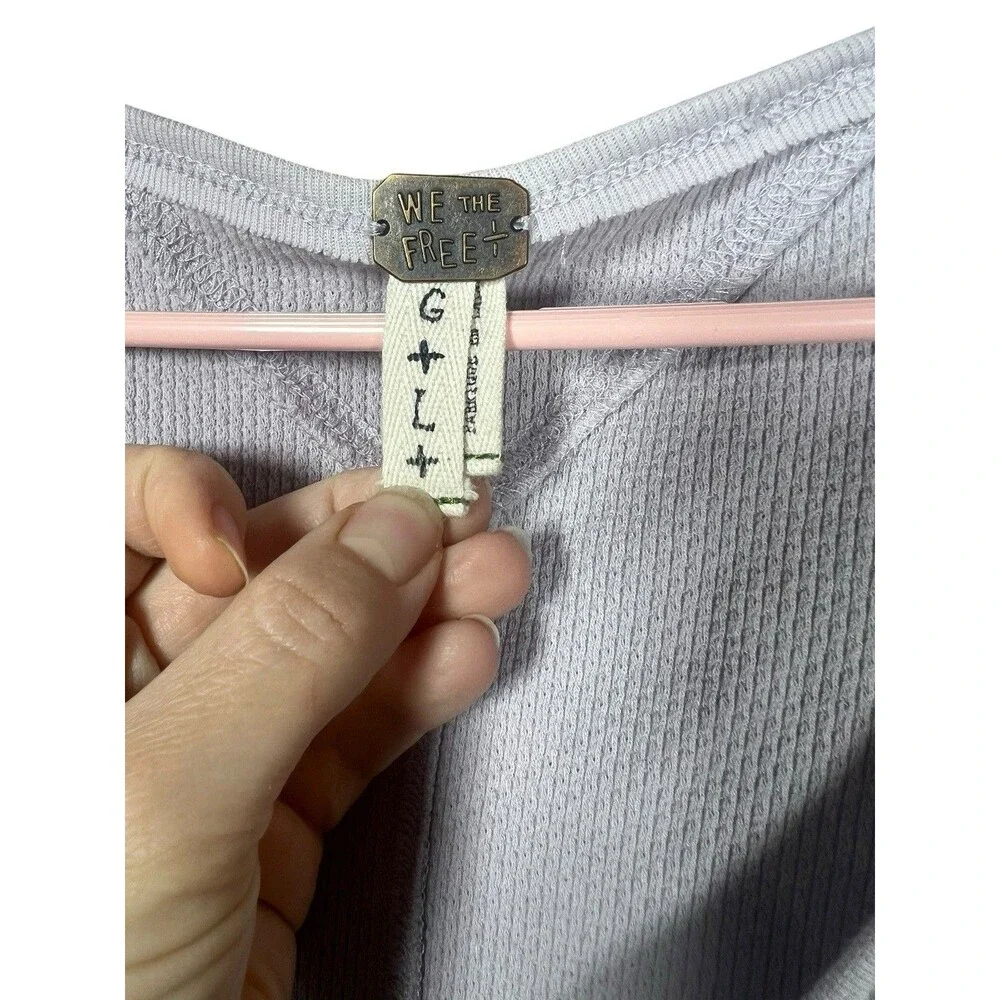 Free People Kombucha‎ Thermal L Lavender Purple Crochet Cuff Top Elena Gilbert